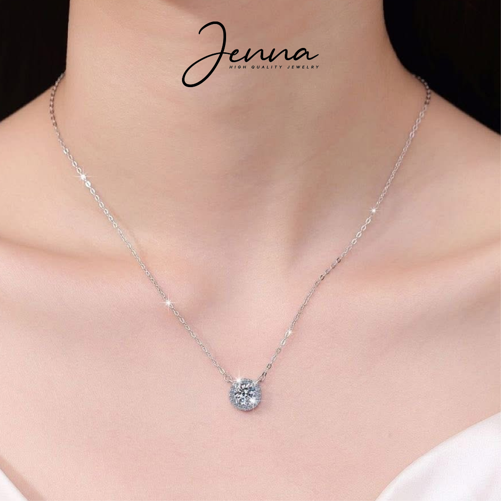 Dây chuyền Bạc cao cấp thiết kế Đá Moissanite tròn Kiểm định GRA JKC112