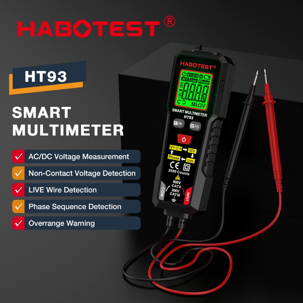 HABOTEST HT93 Máy kiểm tra điện áp đa đo kỹ thuật số thông minh AC / DC Máy đo điện áp tự động đo ch