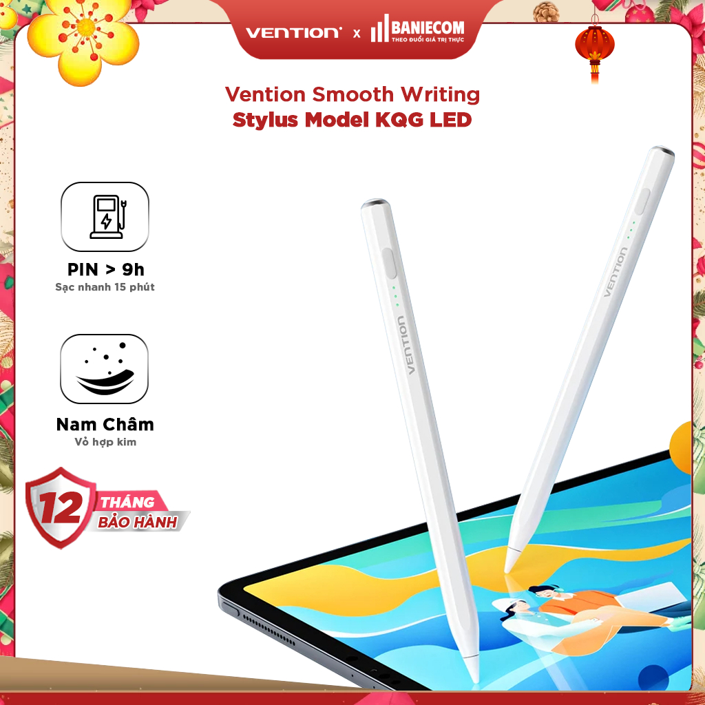 Bút cảm ứng Vention Smooth Writing Cho Pad 2018 - 2024 - Chống tỳ tay - Độ nhạy cao Pin 9h