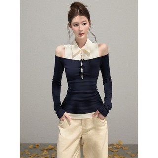 𝐆𝐨́𝐜 𝐍𝐡𝐚̀ 𝐕𝐢̣𝐭 - Áo thun cổ sơ mi WGWE tay dài phối nơ
