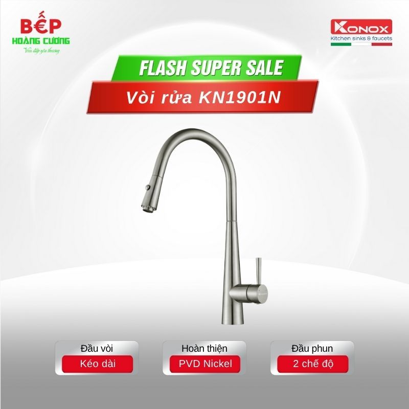 VÒI RỬA CHÉN BÁT RÚT DÂY KONOX KN1901N Linh hoạt từng thao tác – Nâng tầm trải nghiệm bếp