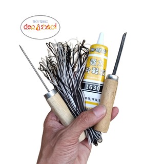 Bộ Kim Khâu Giày Dép Chuyên Dụng Kèm Keo Dán Giày 60ml – Chỉ Khâu 4 Màu 40m – Dụng Cụ Sửa Giày Dép Tại Nhà