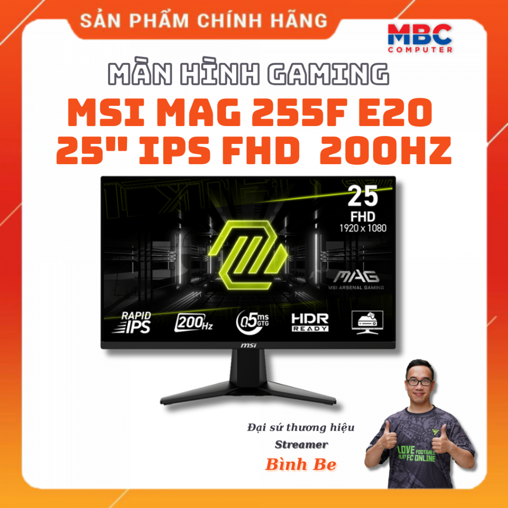 Màn Hình Gaming MSI MAG 255F E20 (24.5 inch - IPS - FHD - 200Hz - 0.5ms) - New - Bảo hành 36 tháng