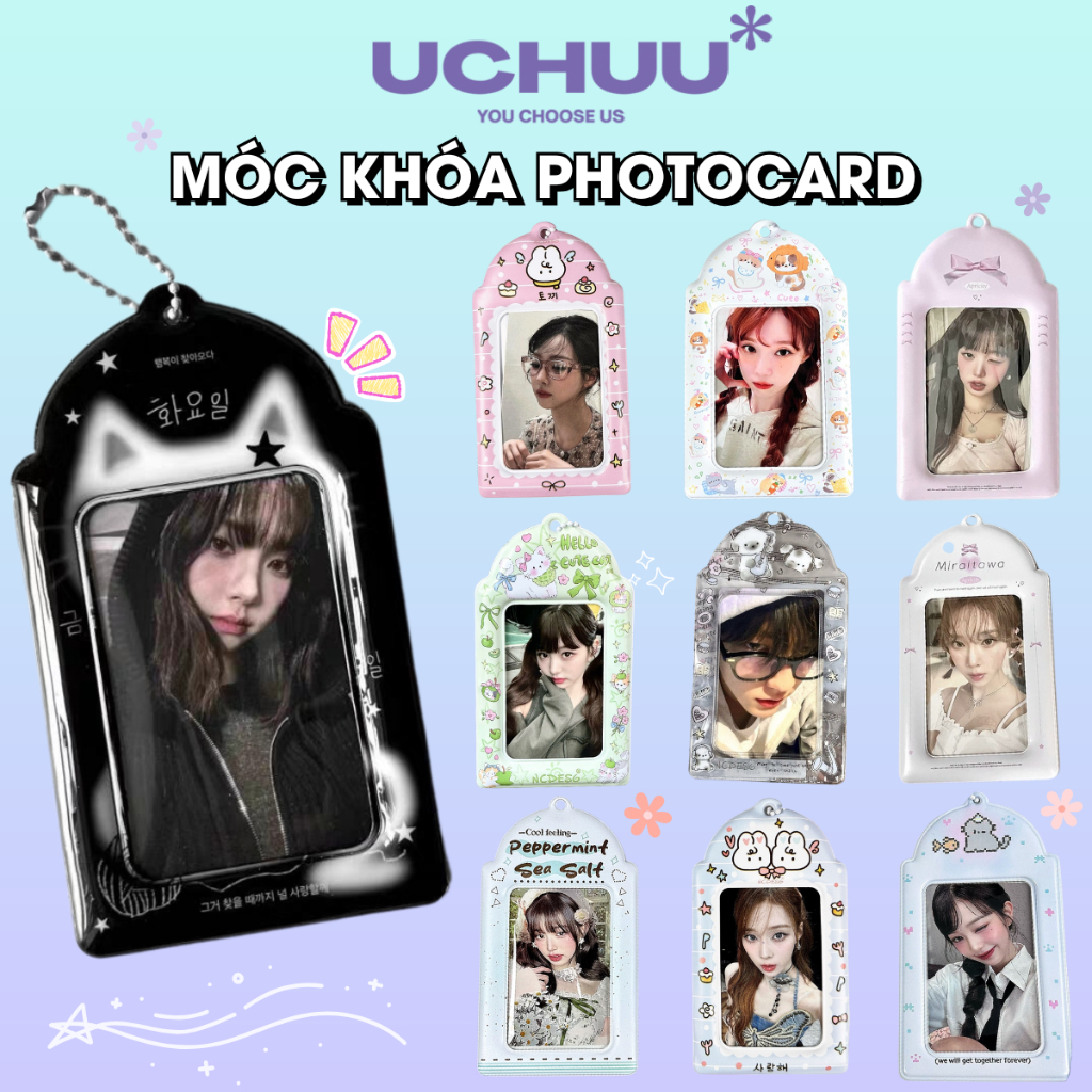 Móc Khóa Đựng Photocard UCHUU Card Holder Đựng Card Bo Góc Idol, Thẻ Học Sinh, Treo Balo, Túi Xách