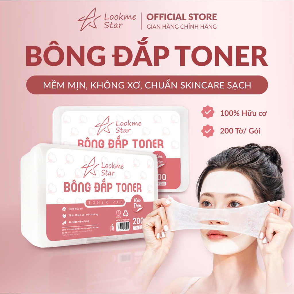 Bông Đắp Toner Lookme Star - Hộp 200 mềm mịn, kéo không rách, tiết kiệm, hàng Việt Nam