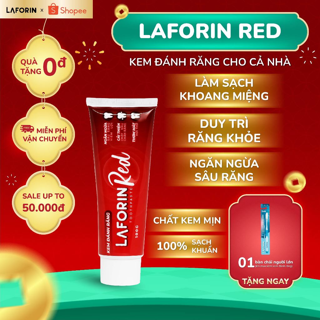 Kem Đánh Răng Laforin Red - Hỗ Trợ Giảm Viêm Lợi, Viêm Nướu, Chảy Máu Chân Răng (Tuýp 180g)