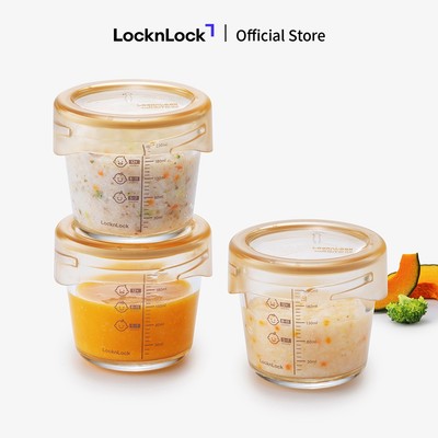 Hộp đựng thức ăn cho bé Lock&Lock baby food container bằng thủy tinh borosilicate LLG542S3IVY 280ml / LLG540S3GRN 215ml