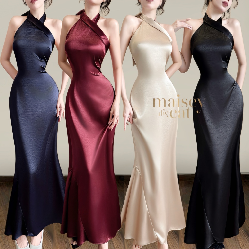 [MAISEY 2770] Đầm lụa maxi cổ yếm sang trọng – đầm dáng dài dự tiệc tôn dáng, sang chảnh