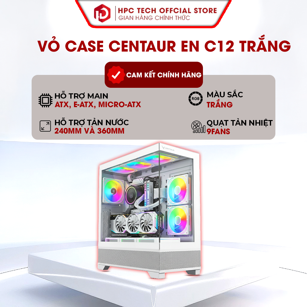 Vỏ case Centaur EN C12 Trắng | Hồng, E-ATX, ATX, M-ATX - Hàng chính hãng