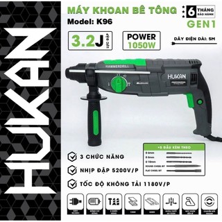   Vàng  Máy Khoan Bê Tông Chính Hãng HUKAN HK-K96 - 3 Chức Năng Công Suất Định Mức 1050W 
