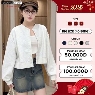 Áo khoác nữ BIGISZE Banamo Sài Gòn áo nỉ croptop cài cúc bo viền cá tính phong cách Hàn 3941 