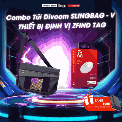 Combo túi đéo chéo Divoom Slingbag-V tích hợp màn hình LED 4.7 inch và thiết bị định vị ZFind Tag tương thích iOS