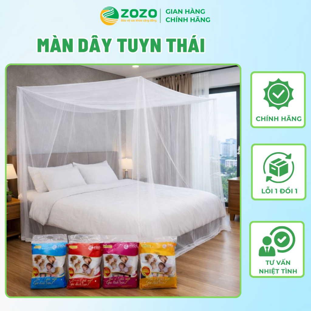 [CAO CẤP] Màn tuyn trơn LOẠI 1 ZoZo chính hãng, mùng ngủ gia đình cao cấp chống muỗi tuyệt đối 1m2 1m4 1m6 1m8