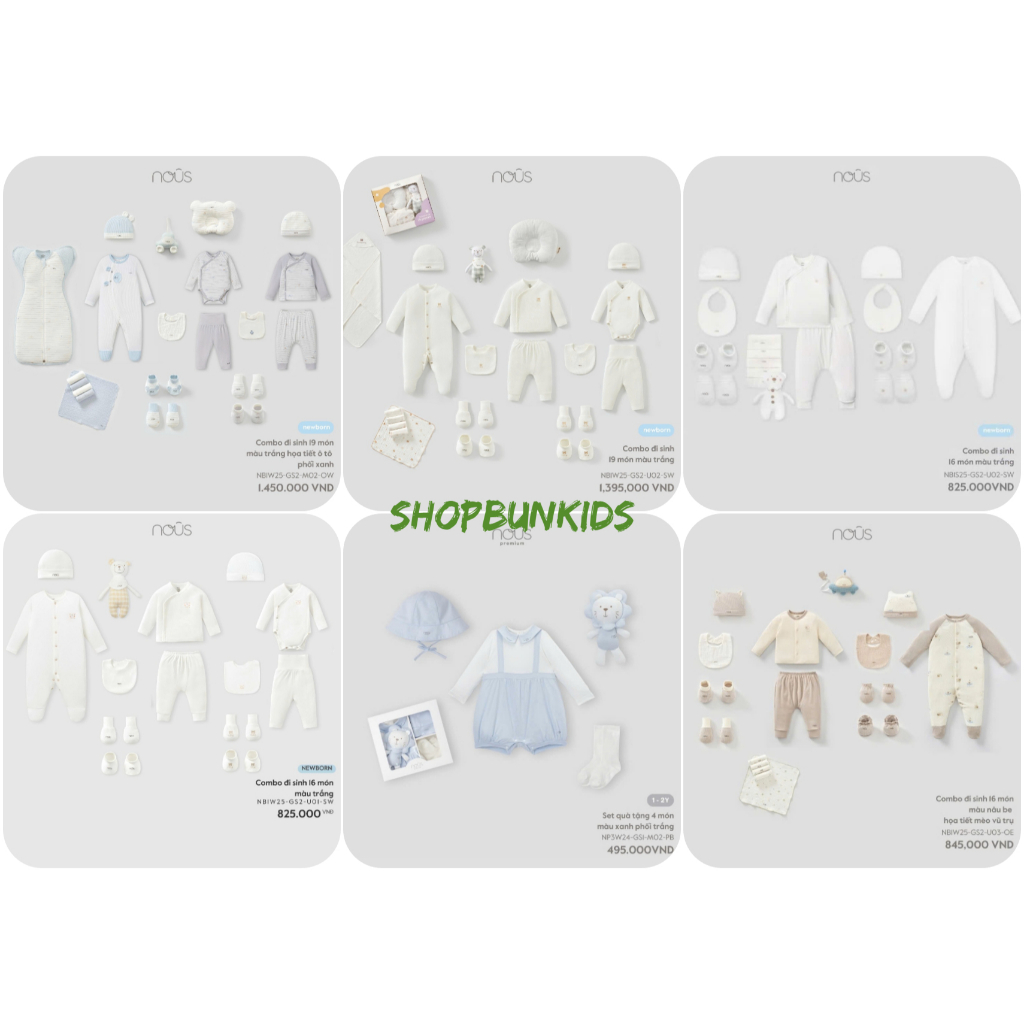 Nous Set quà tặng, combo đi sinh cho bé 5 món 16 món 19 món đồ trẻ em sơ sinh chất liệu thoáng mát BST mới hộp quà