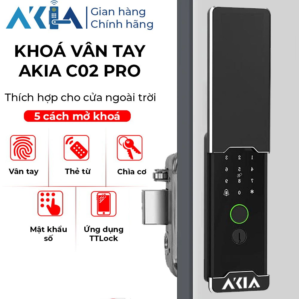 Khóa vân tay AKIA C02 Pro - Chống nước IP67 cho Cửa cổng, Nắp che nhôm CNC, Nhiều cách mở khóa, app 