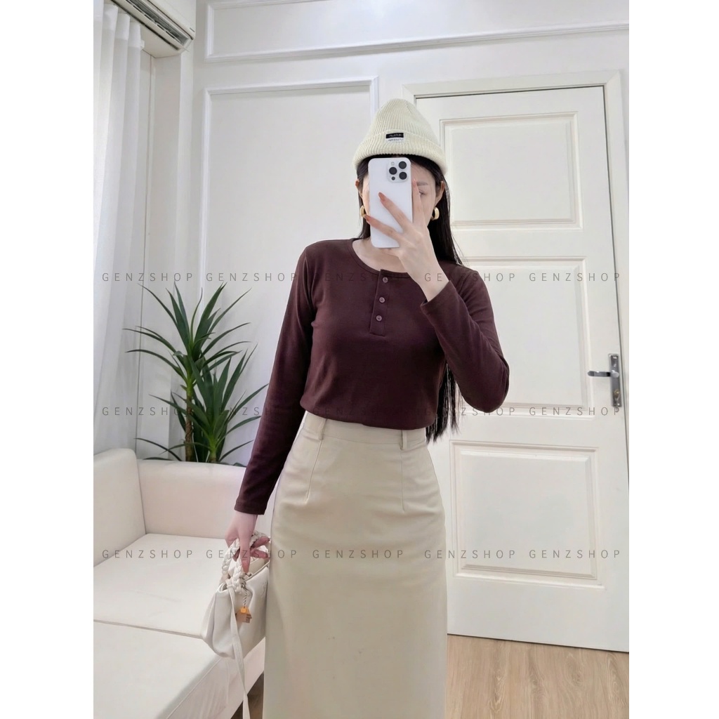 Áo Thun Nữ Dài Tay Cổ Cúc Basic Xinh Đẹp Hottrend 2026 | BigBuy360 - bigbuy360.vn