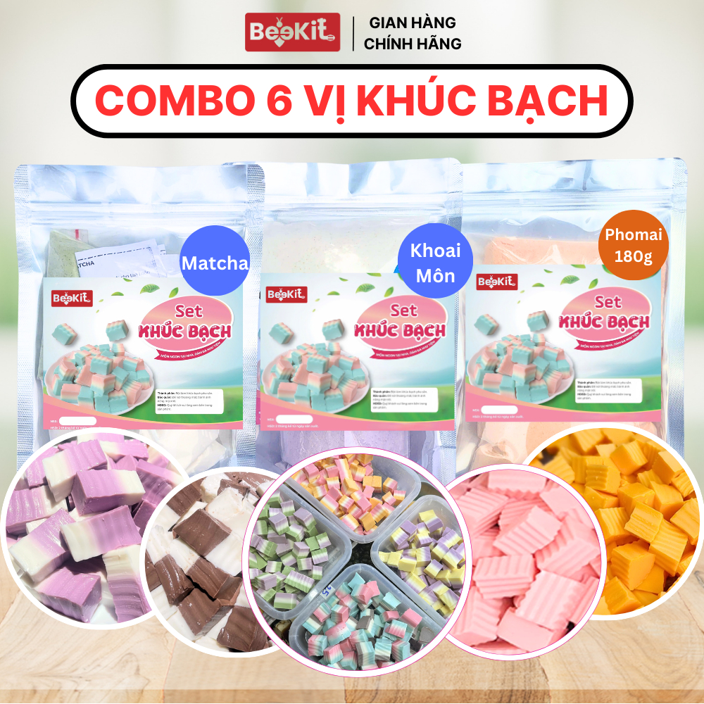Combo 6 gói KHÚC BẠCH Beekit (Cacao, Matcha, Dâu, Việt Quất, Môn, Phô mai) - Food Ăn Vặt Ngon