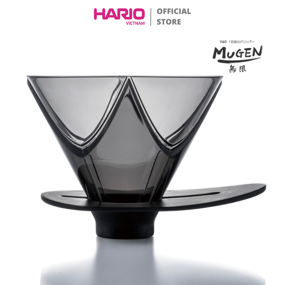 Phễu Mugen pha cà phê "một lần rót" Hario V60 One Pour Dripper Mugen size 02 (nhựa trong, màu đen)
