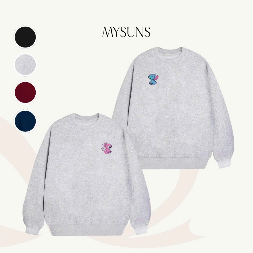 Áo Nỉ Bông MYSUNS Thêu Stitch & Angel – Áo đôi nỉ bông, Sweater unisex form rộng