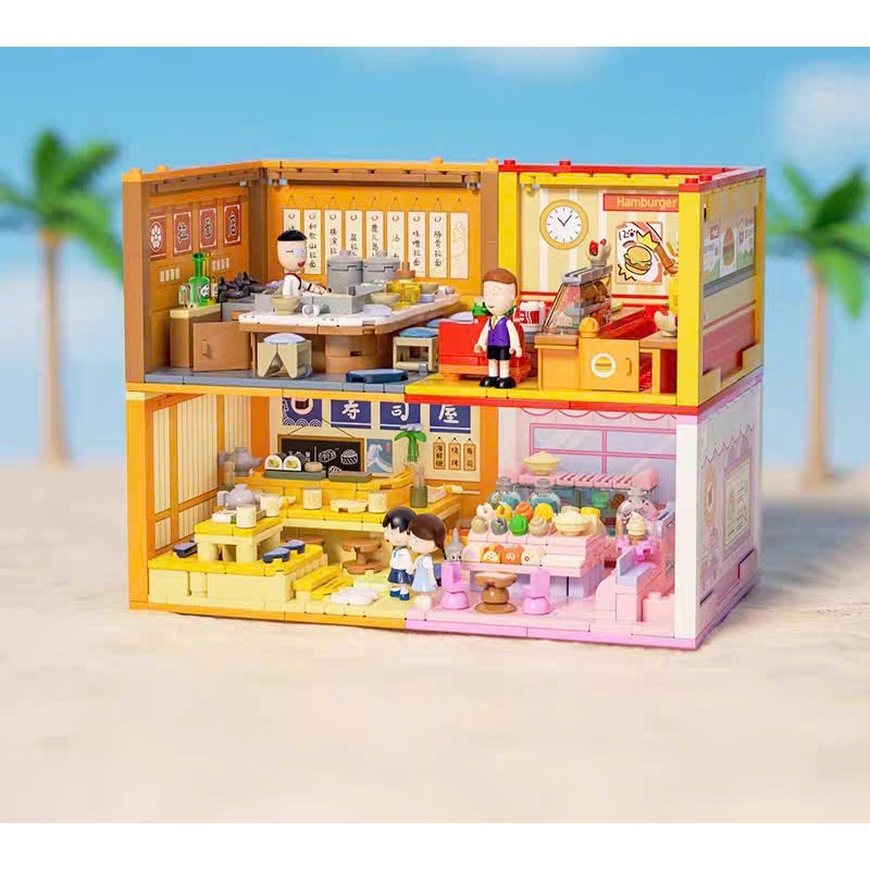 Mô hình đồ chơi lắp ráp nhân vật hoạt hình Maruko - 516415 Cửa hàng Burger - Tiệm Ramen - Tiệm bánh 