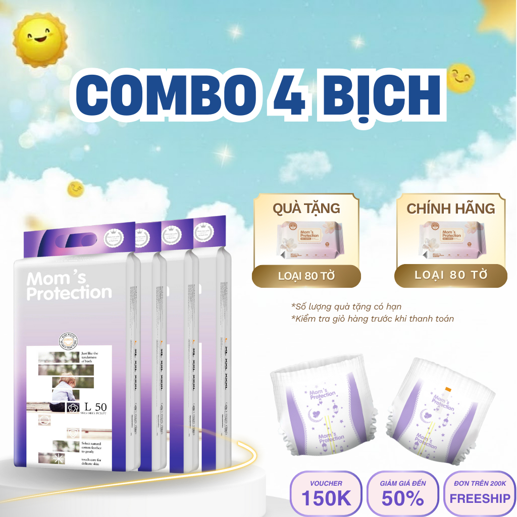 [COMBO 4+QUÀ] Tã/Bỉm Mom's Protection Chính Hãng, Đủ Size Từ S-XXXL, Chống Hăm, Chống Tràn Hiệu Quả