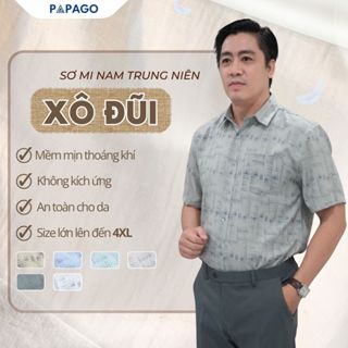   MỚI  Áo Sơ Mi Nam Trung Niên PAPAGO Vải Xô Đũi In Họa Tiết Tay Ngắn Lai Ngang - P25SNHT014 