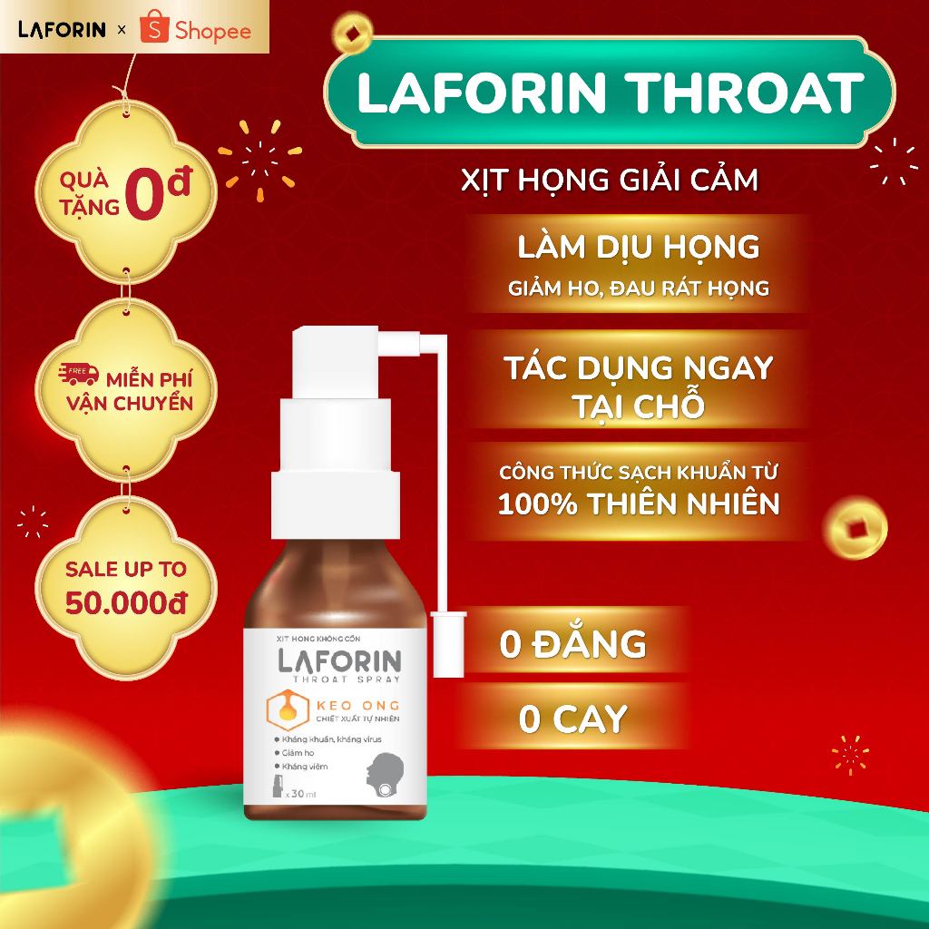 Xịt Họng Keo Ong Laforin Throat Spray - Sạch Khuẩn Cổ Họng, Giúp Giảm Ho, Đau Rát, Ngứa Họng (15ml)