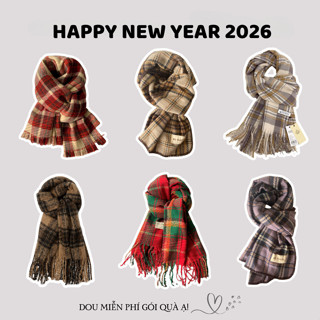 Khăn Len Cashmere Quàng Cổ Unisex Nam Nữ Dày Ấm Khăn Len Dệt Kim Họa Tiết Sọc QUÀ TẶNG HAPPY NEW YEAR 2026 - Mã LN07 