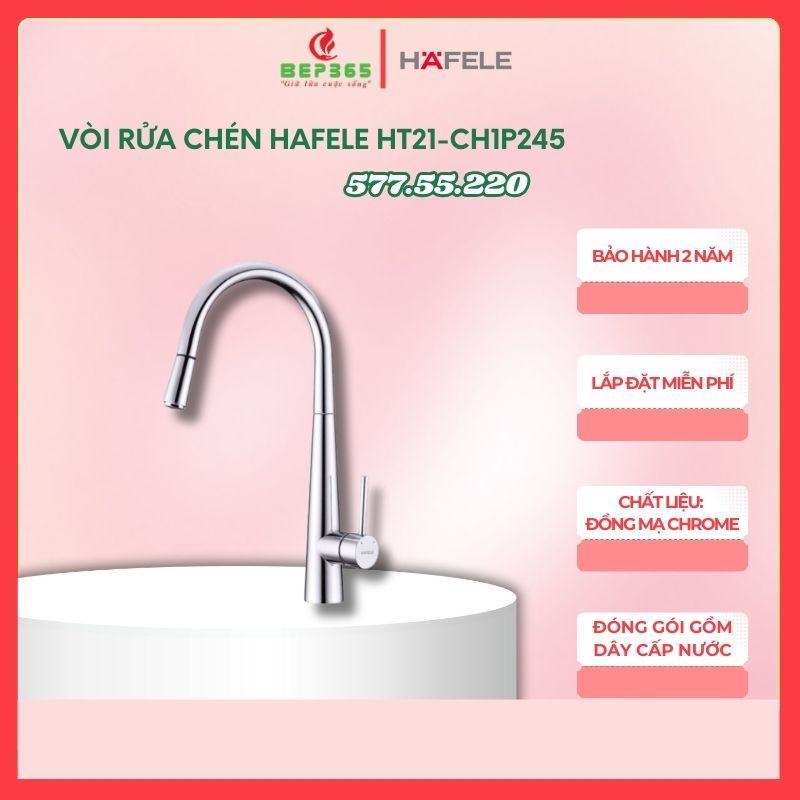 Vòi rửa chén HAFELE HT21-CH1P245 577.55.220 vòi kéo rút, hai đường nướng nóng/lạnh - STM