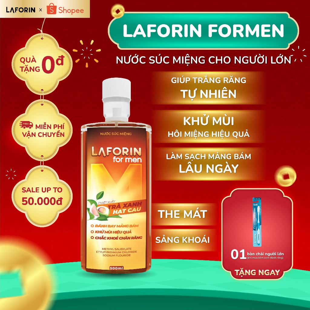 Laforin Formen - Nước Súc Miệng Thảo Dược Giảm Mùi Khó Chịu, Giúp Răng Trắng Sáng (Chai 500ml)