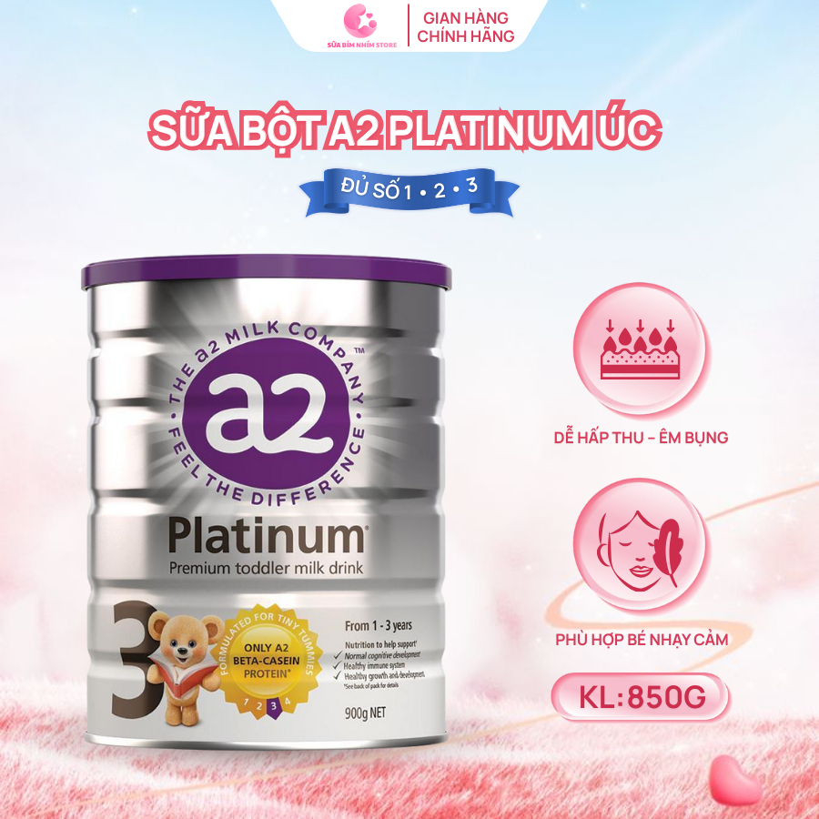 Sữa bột A2 Platinum Úc số 1/2/3 lon 900g cho bé 0–3 tuổi, đạm sữa A2 dễ tiêu hóa