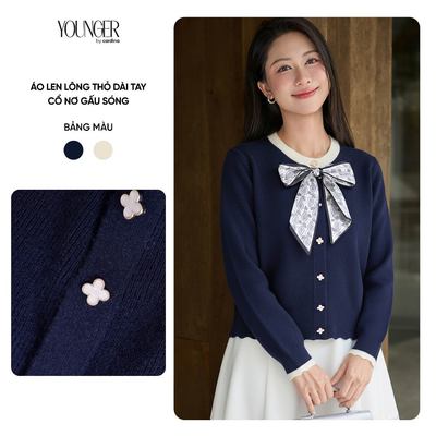 Áo len nữ YOUNGER BY CARDINA chất liệu len lông thỏ dài tay cổ nơ gấu sóng 5YALD12