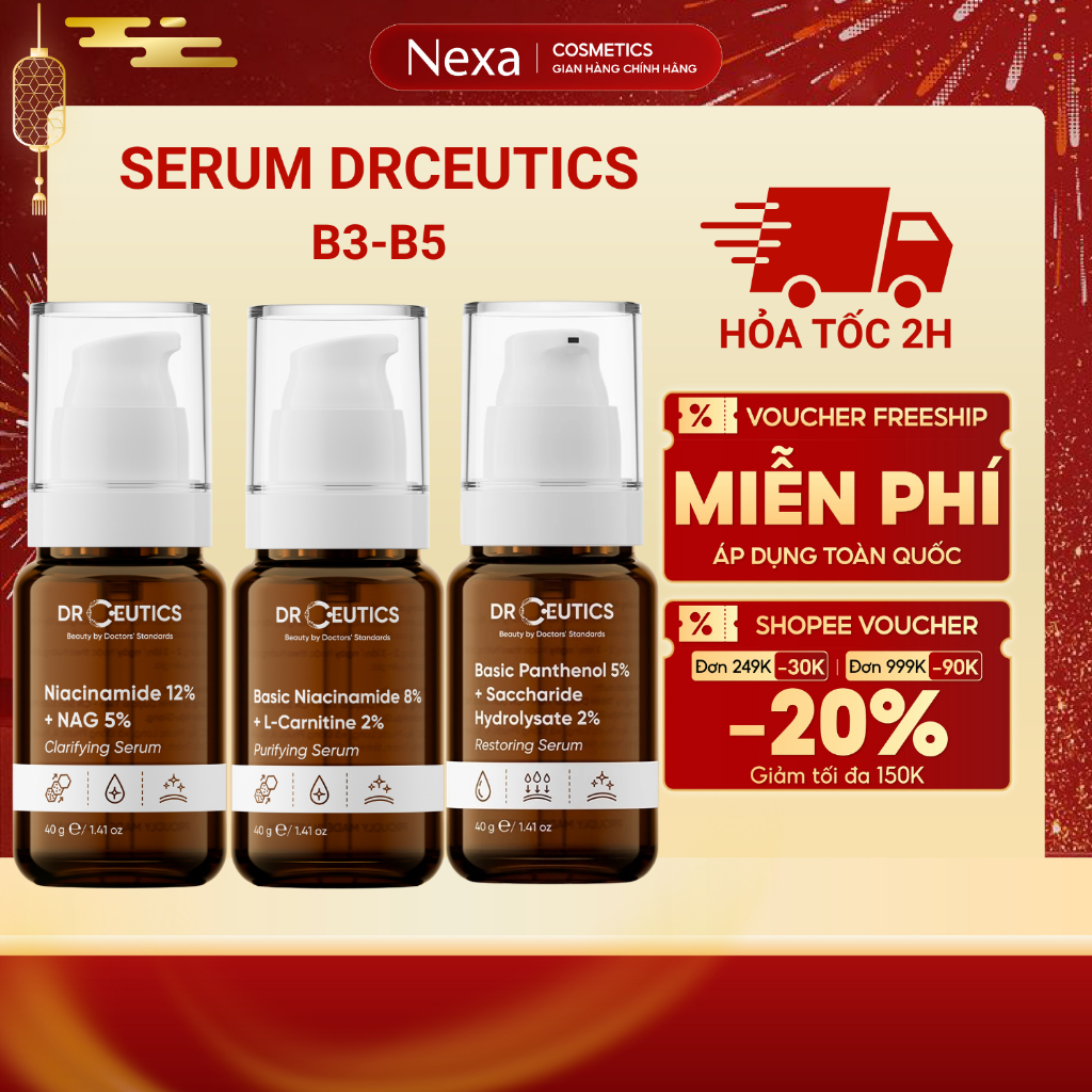 Serum Drceutics Niacinamide B3 8% - B3 12% + Nag 5%, B5 Basic, B5 10% cải thiện da sáng, da đều màu
