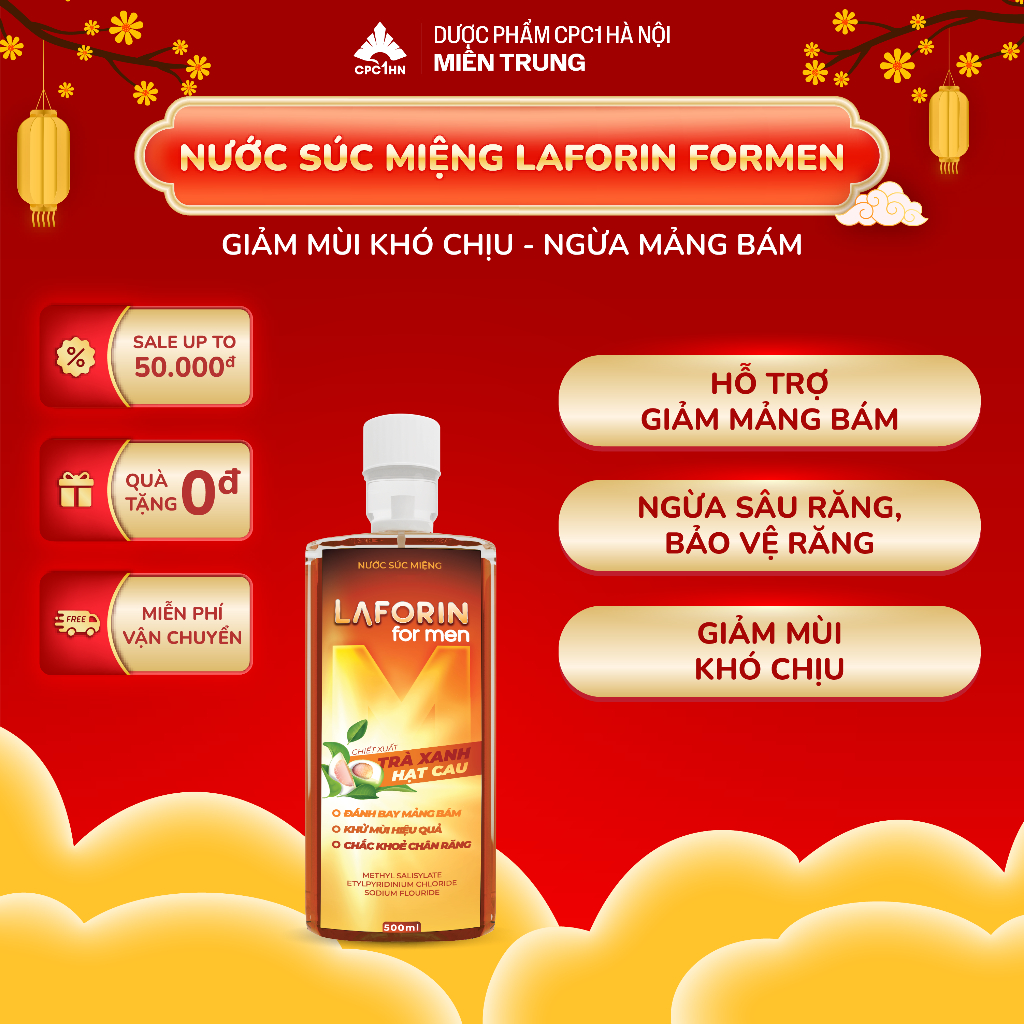 Nước Súc Miệng Thảo Dược Laforin Formen - Giảm Mùi Khó Chịu, Ngừa Mảng Bám, Sáng Răng - Chai 500ml