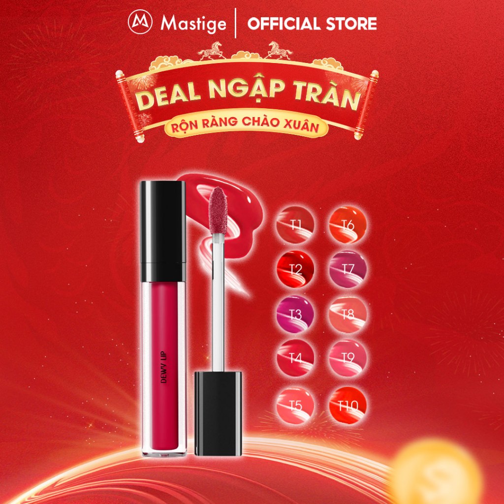 Son Tint Bóng lâu trôi Mastige Dewy Tint - 3 lớp căng bóng, bền màu 6h, dưỡng ẩm, căng mọng