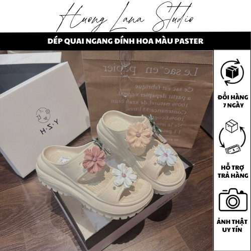 DÉP QUAI NGANG ĐÍNH HOA MÀU PASTER