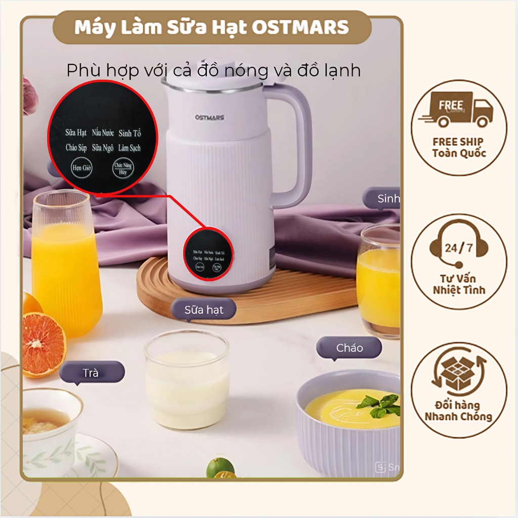 [ BẢN TIẾNG VIỆT ] Máy Làm Sữa Hạt Đa Năng OSTMARS Nấu Cháo Súp Hẹn Giờ Thông Minh Công Suất 600W, Dung Tích 800ml