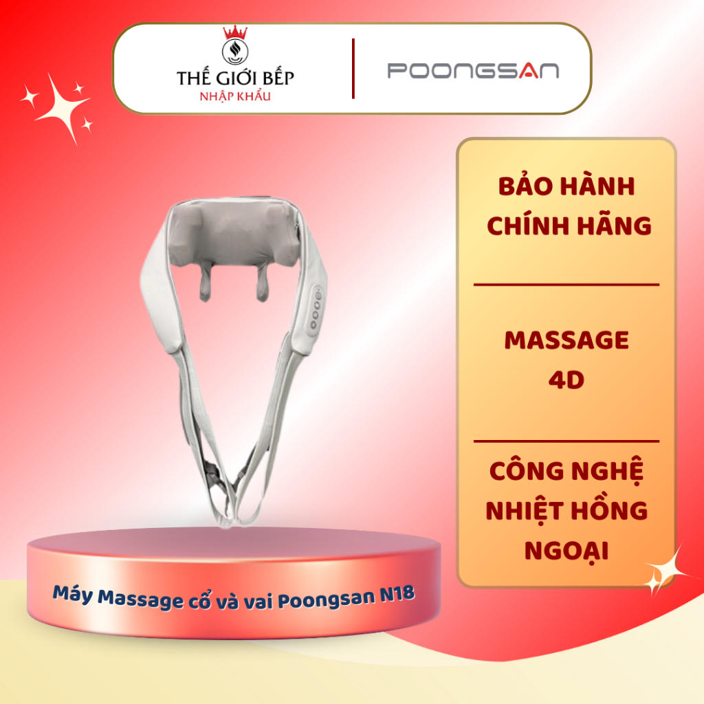 Máy Massage cổ và vai Poongsan N18 - Tích Hợp Nhiệt Nóng, Bấm Huyệt, Xoa Bóp Toàn Diện