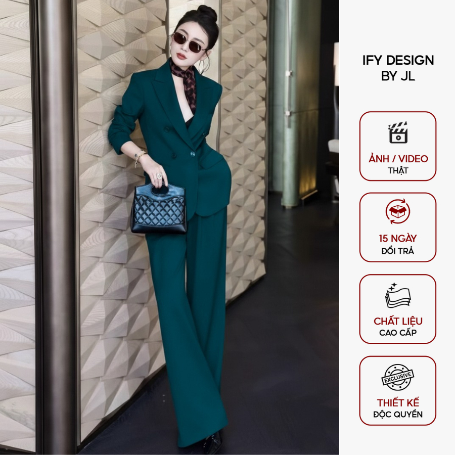 Set đồ nữ, vest cao cấp IFY Design thiết kế Áo Vest phối Quần ống suông sang trọng, thanh lịch - SL0