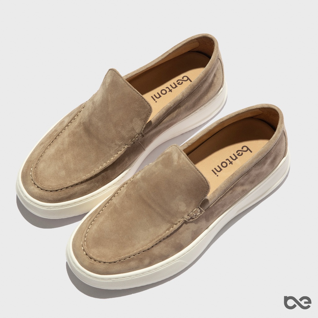 Bentoni giày nam Byron Slip-on, màu nâu, da lộn, đủ size, chống bám bụi, chống trơn trượt