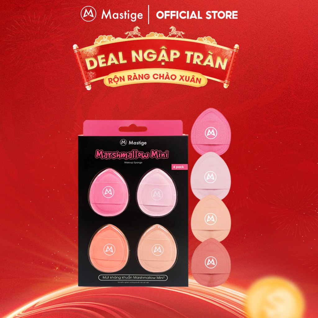 Set 4 Mút Trang Điểm Kháng Khuẩn Mastige Marshmallow Mini Che Khuyết Điểm Tốt, Dễ Tán Nền