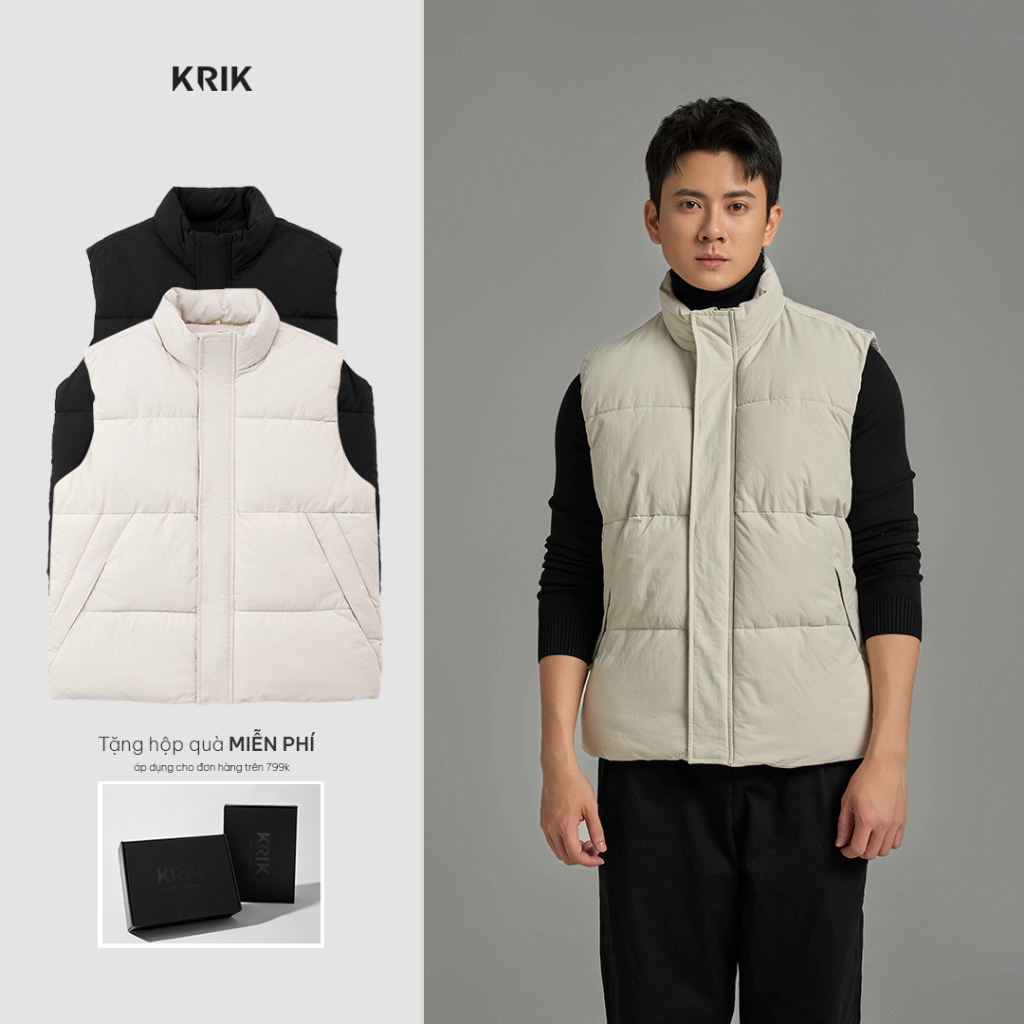 Áo  Khoác Gile Phao Nam KRIK Form Relax Cổ Trụ Chất Liệu Bền Bỉ Thiết Kế Khóa Ẩn Hiện Đại AK5205