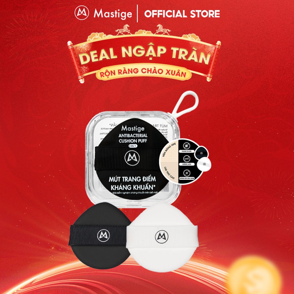 Bộ 2 Mút Cushion Trang Điểm Mastige 2in1 Tán Kem Nền Mỏng Nhẹ, Che Phủ Cao