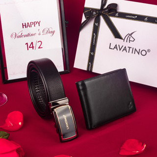   Set Quà Valentine  Combo Quà Tặng Kỷ Niệm Ví Thắt Lưng Da Nam Fullbox Chính Hãng Lavatino  WB04-TIMELESS04 
