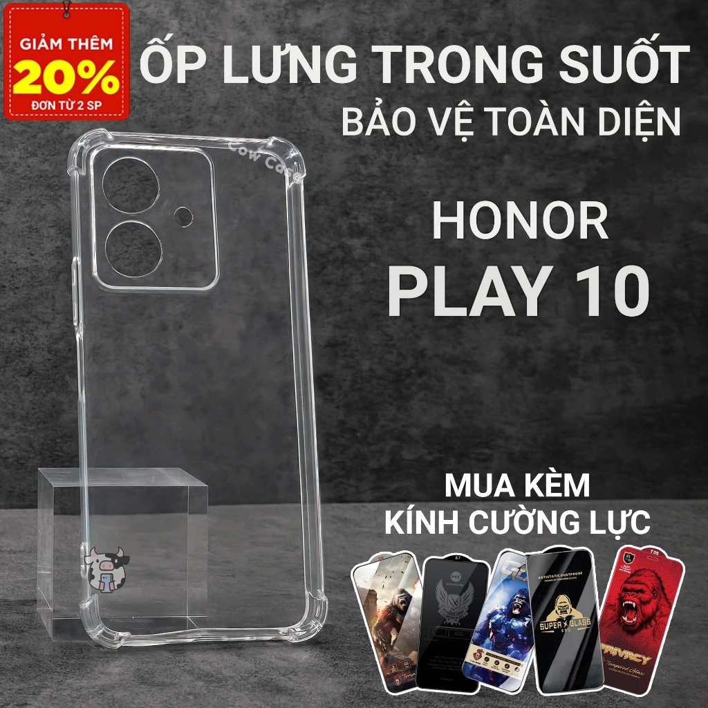 Ốp lưng Honor Play 10 Cowcase trơn trong suốt | Vỏ điện thoại bảo vệ camera toàn diện
