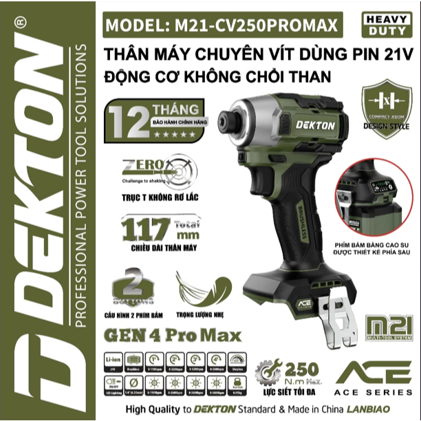 Chuyên vít dùng pin 21V DEKTON M21-CV250PROMAX - Lực siết 250N.m