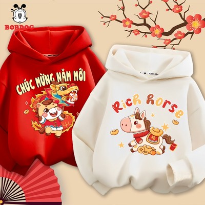 Áo hoodie cho bé trai BOBDOG chất liệu cotton da cá ấm áp in hình tết mới nhất cho bé