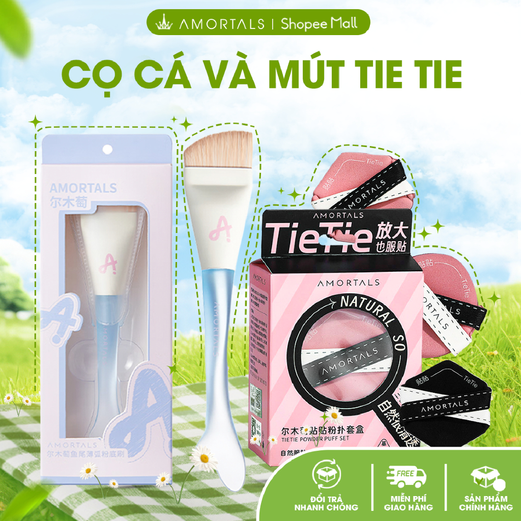 《Amortals Combo》Bông Mút TieTie Và Cọ Tán Nền Cá Tiên AMORTALS Tán Kem Nền Mềm Mịn