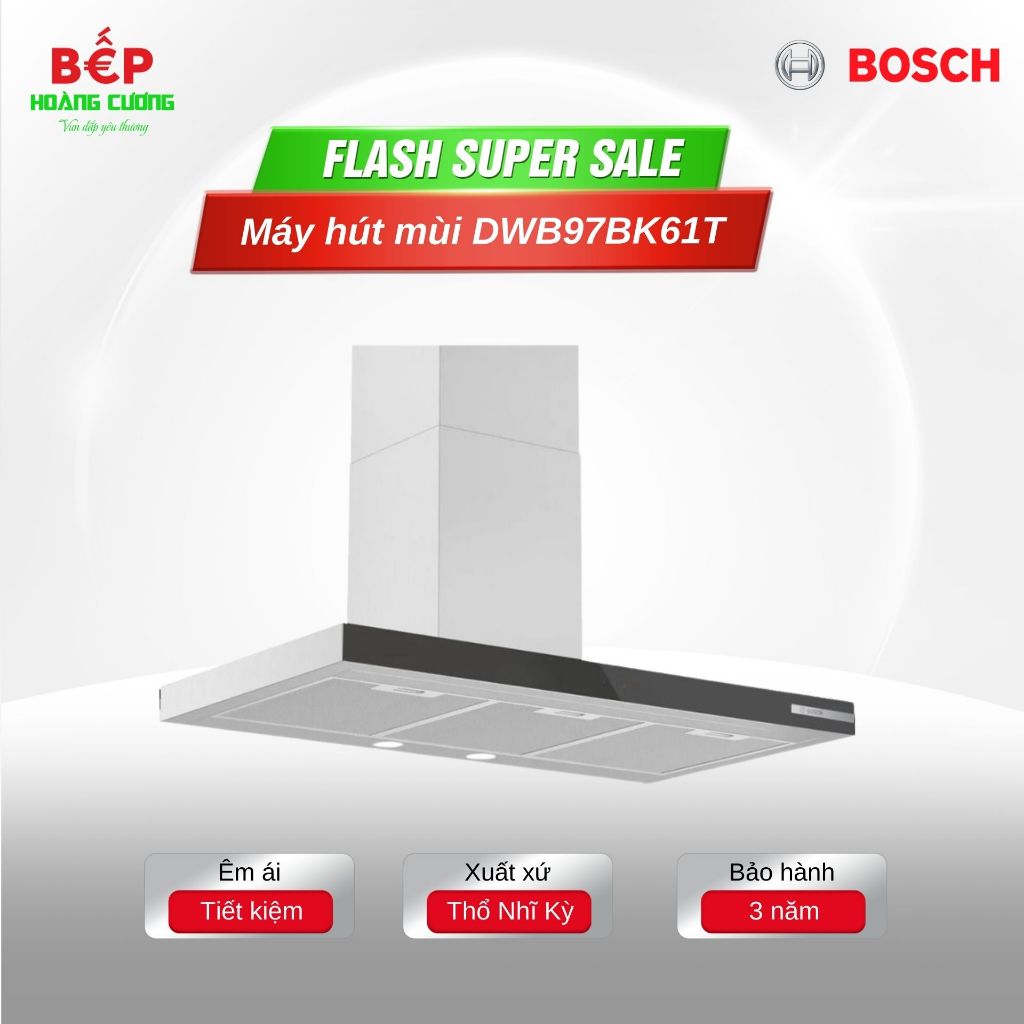 Bosch DWB97BK61T Máy hút mùi áp tường – Công suất mạnh, LED chiếu sáng