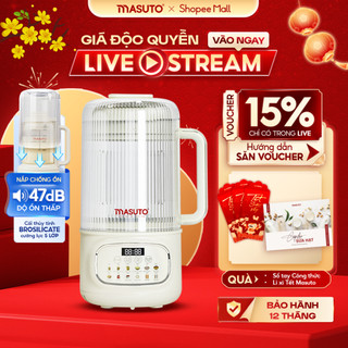  Máy Làm Sữa Hạt Masuto 1,2L Thủy Tinh Bản Đặc Biệt Chống Ồn Cường Lực Xay Hạt Nhuyễn Mịn Chống Trào 12 Chế Độ 
